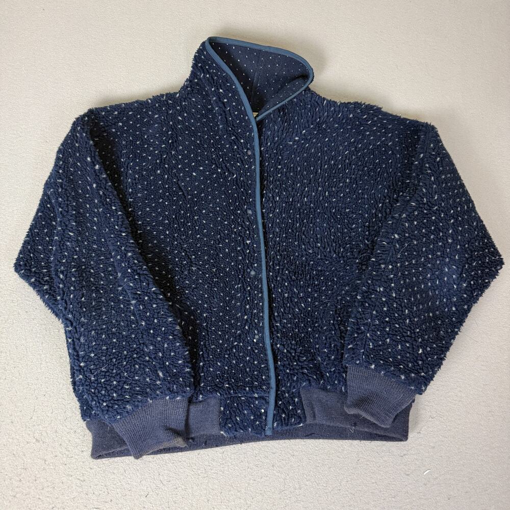 Vintage 80s L.L.Bean Women’s XL Blue Birdseye Deep Pile Snap Fleece Jacket